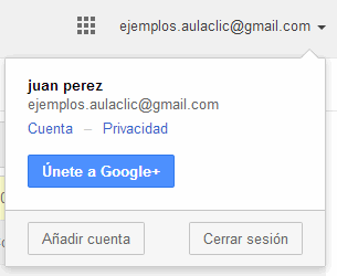 opciones de la cuenta de Google