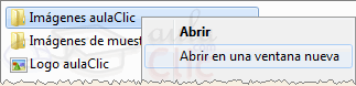 Menú contextual de la arpeta - Abrir en nueva ventana