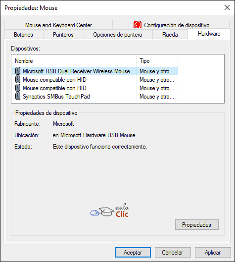 Propiedades del ratón - Hardware