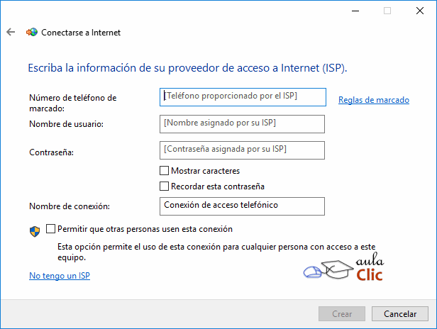 Crear conexión telefónica