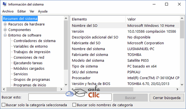 Ventana información del sistema