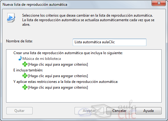 Ventana Lista de reproducción automática