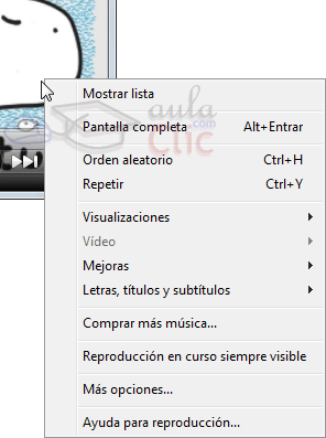 Reproducción en curso de Windows Media