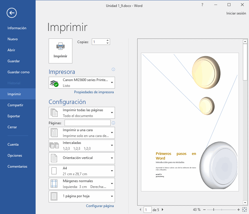 Archivo > Imprimir