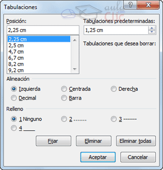 Diálogo de tabulación