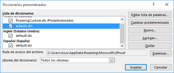 Diccionarios personalizados