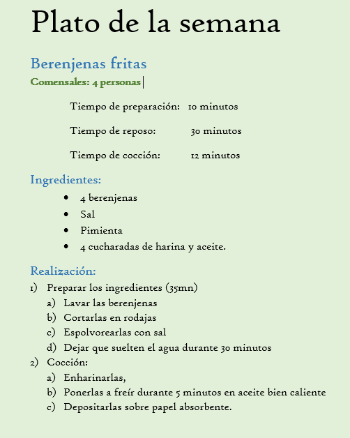 Receta con formato