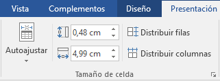 Presentación > grupo Tamaño de celda