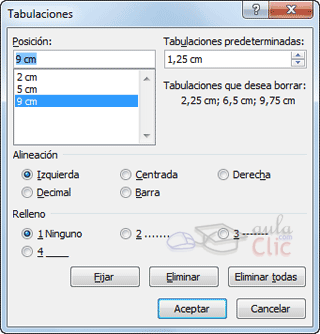 Diálogo Tabulaciones
