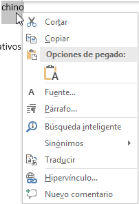 Opciones selección