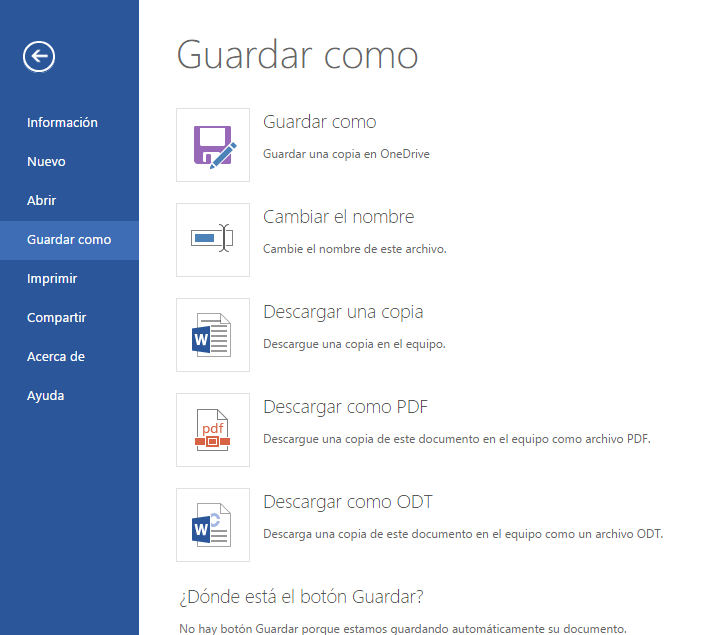 OneDrive guardar como