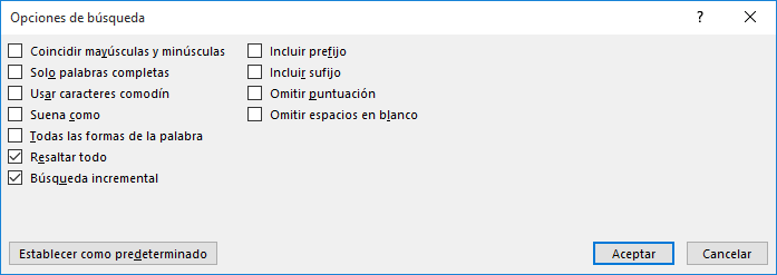 Opciones de búsqueda