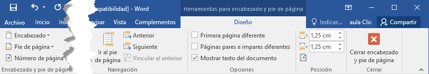 Herramientas de encabezado y pie de página