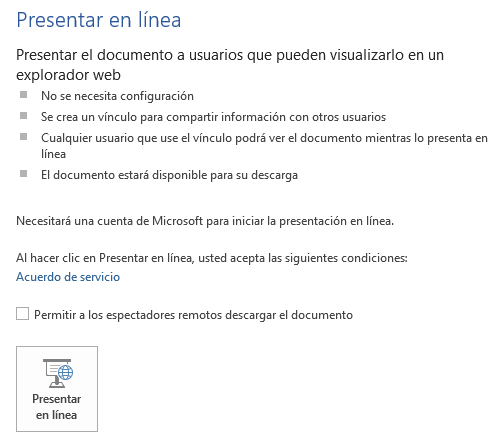 presentar en línea