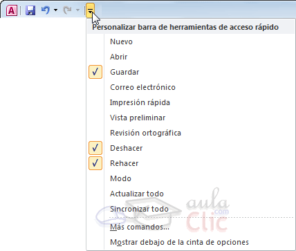 Personalizar barra de herramientas de acceso rápido