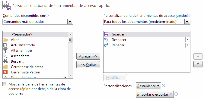 Personalizar Barra de Acceso Rápido