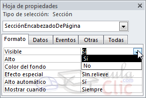 Propiedades de la sección Encabezado
