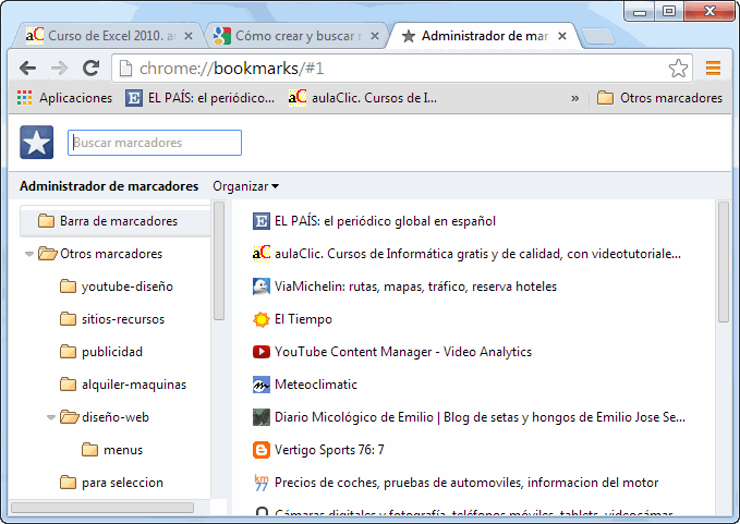 Administrar marcadores en Chrome