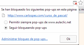 manejar pop-up