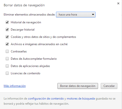 Borrar datos navegación
