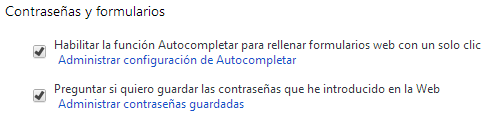 Configurar contraseñas y formularios