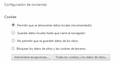Configuración cookies