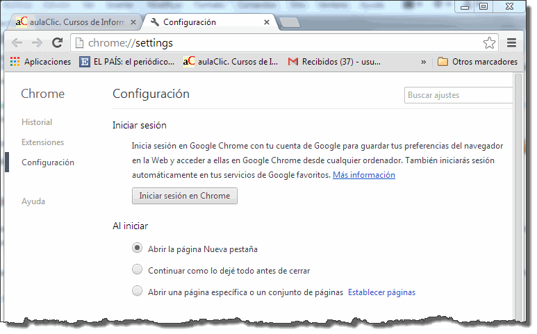 configuración chrome