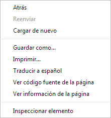 menú contextual página