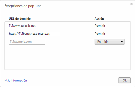 excepciones pop-up
