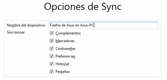 opciones de sync