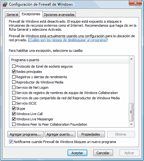 Opciones de Firewall