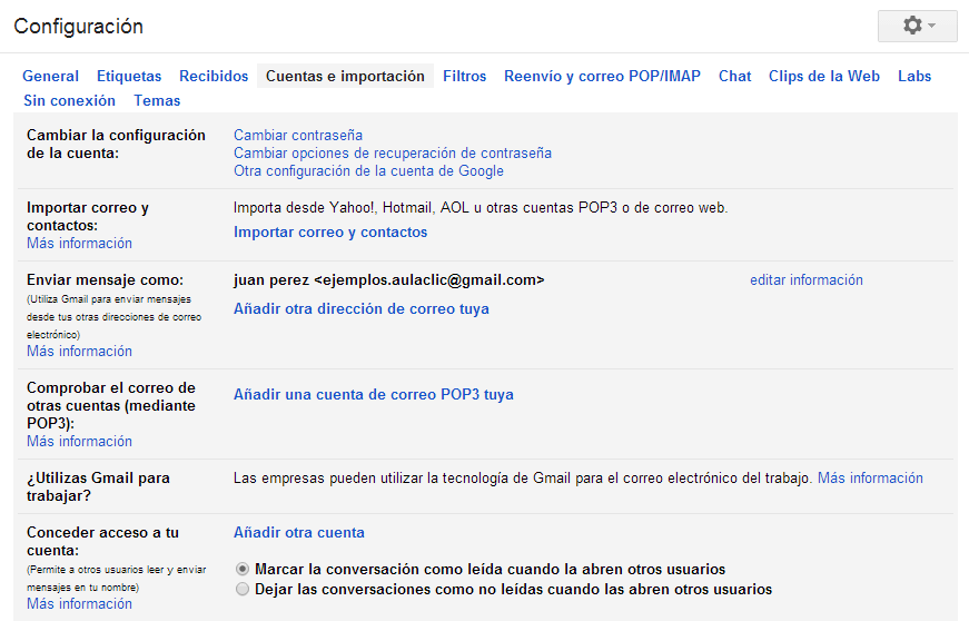 Gmail > Config > Cuentas