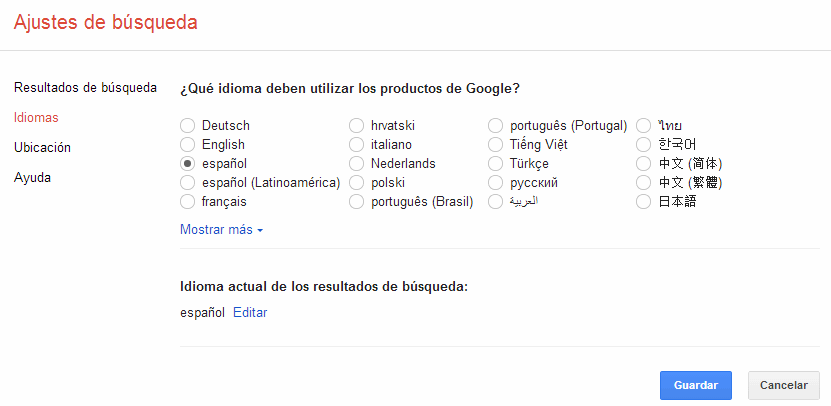 ajuste idioma google