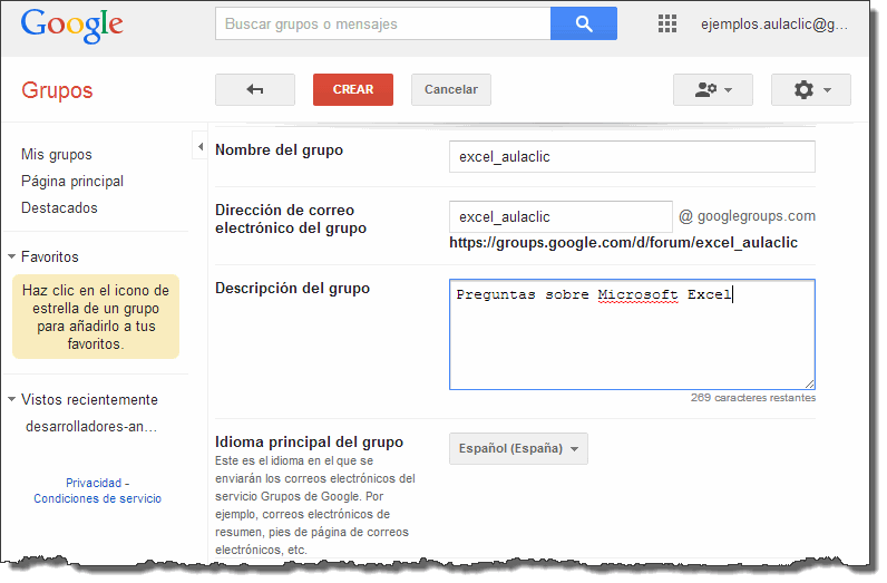 crear grupo