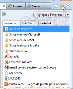 Panel de favoritos