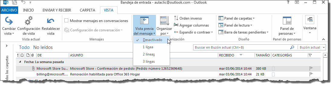 desactivar vista previa outlook