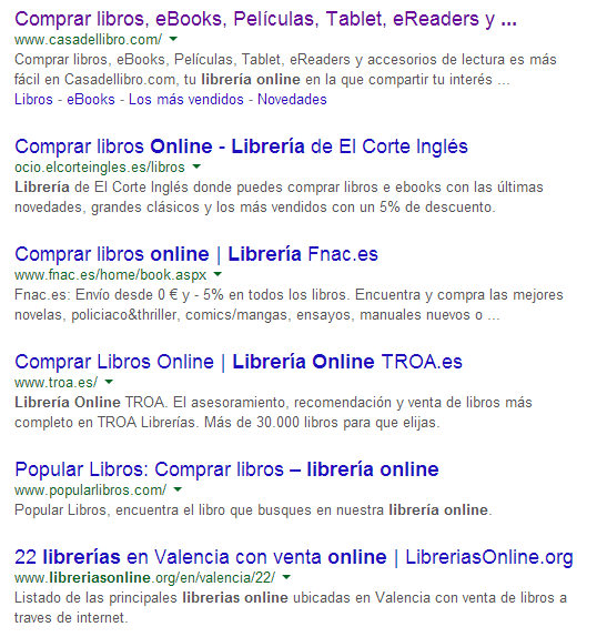 resultados google para libreria online