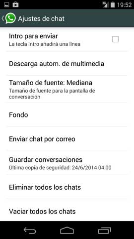Ajustes de Chat de WhatsApp