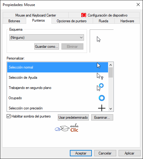 Propiedades del ratón - Punteros