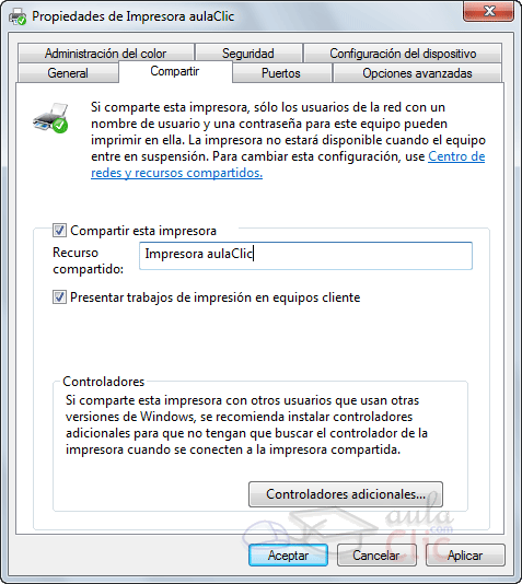 Propiedades de impresora - Compartir